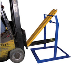 Lower forks until fork nests in channel in base of rack.