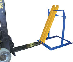 Back fork truck out of fork retraining straps.