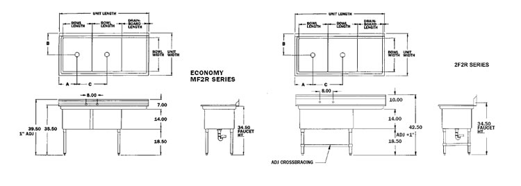 two compartment with right drainboard sinks