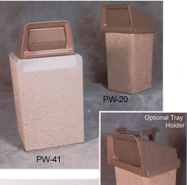 square concrete trash receptacles