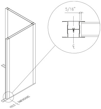 Install pre-assembled studs next to each panel. Check centerline dimension of stud to corner post from your floor plan. Tighten screws after panel is in place (Detail H).