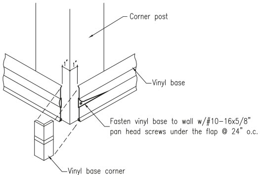 Lift cover flap and secure to wall with #10-16 x 5/8" pan head screws at 24" centers. Push the cover strip in, to lock in place, and cover screw heads.