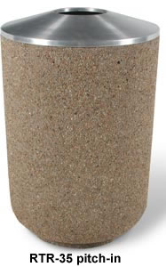 round concrete trash receptacles