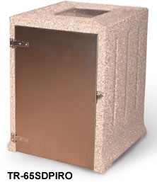 square concrete trash receptacles
