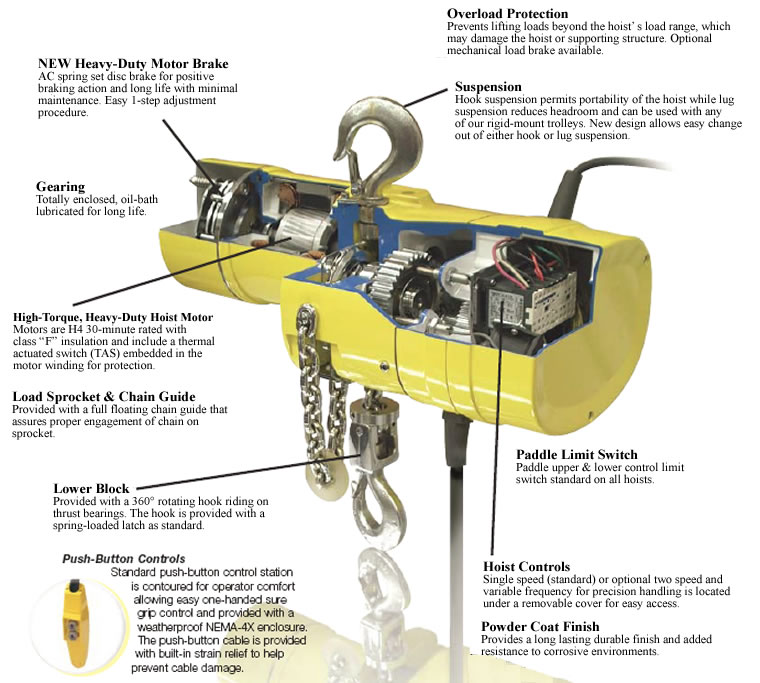 model kelc hook & lug mounted electric chain hoist